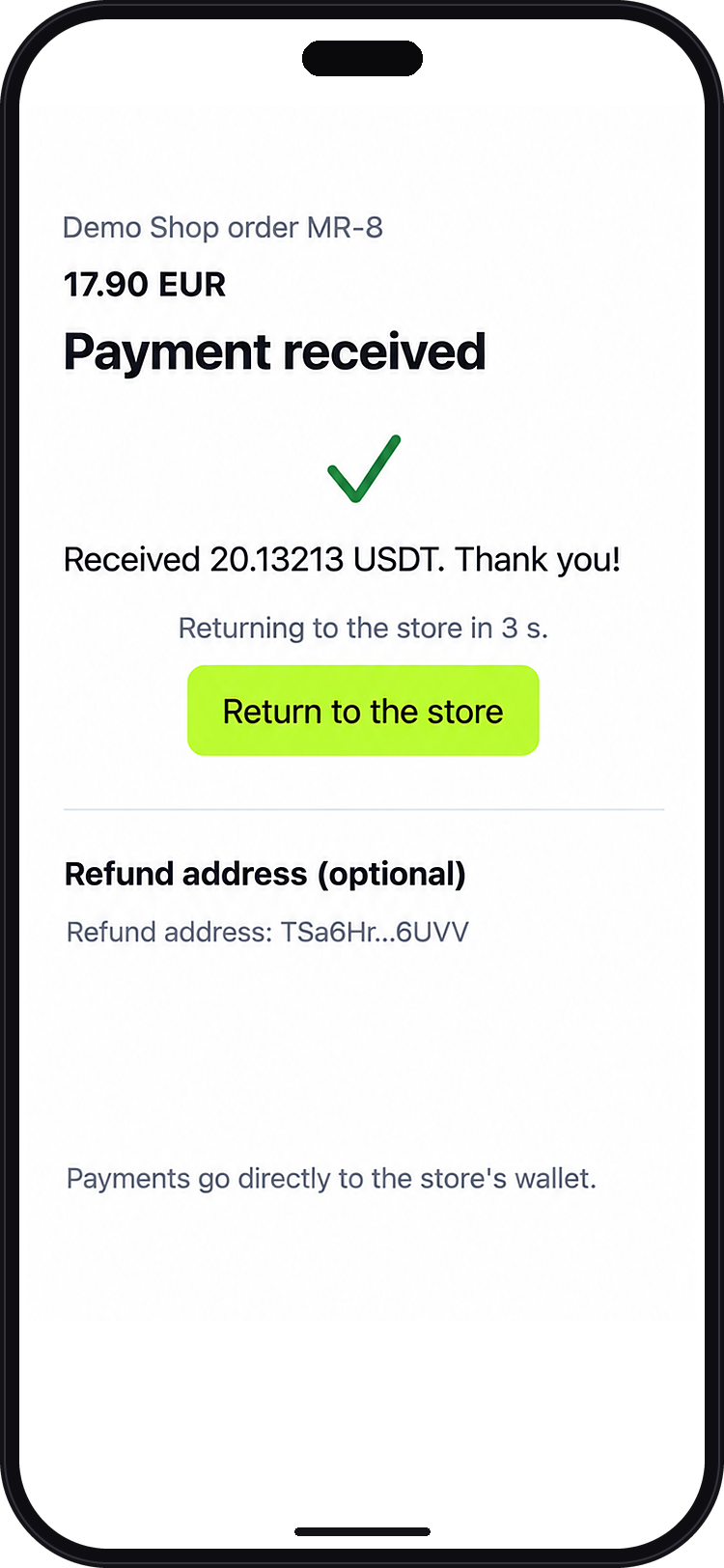 iCryptex checkout: payment received
